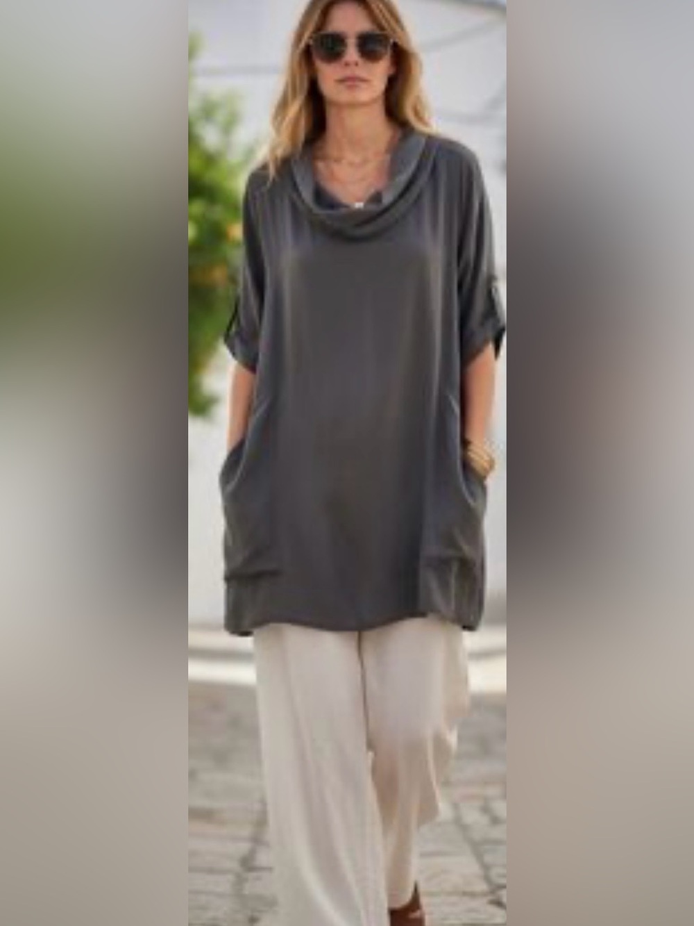 Anthropologie Fei Silk Relaxed Pocket Tunic Top in Charcoal